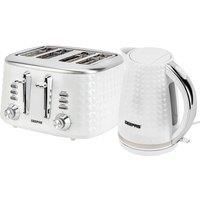 4 Slice Bread Toaster & 1.7L Cordless Electric Kettle Combo Textured Set White