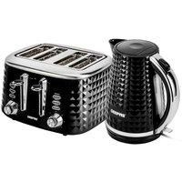 4 Slice Bread Toaster & 1.7L Cordless Electric Kettle Combo Textured Set Black