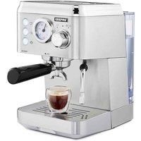 Geepas Espresso & Cappuccino Coffee Machine Milk Frother, 15 Bar Pressure- 1.8L Water Tank, 1140W - Silver brown/gray