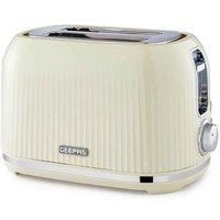 GEEPAS 2 Slice Bread Toaster with 7 Browning Levels Integrated Cord Storage Removable Crumb Tray Defrost and Reheat Function Cool Touch Exterior & Non-Slip Feet 1000W | Cream | Fluted