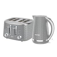 GEEPAS 2200W Textured 1.7L Electric Kettle & 4 Slice Bread Toaster Set, Grey