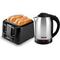 1.8L Stainless Steel Electric Cordless Jug Kettle & 4 Slice Black Toaster Set