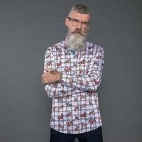 CLAUDIO LUGLI Men's Dressage Horses Check Print Shirt in White | Size: Large