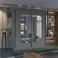 Sliding Wardrobes 4U Double Sliding Wardrobe with LED Light W150cm x H217cm x D62cm in Grey
