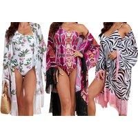 Women'S Swimwear Set With Chiffon Top In 4 Sizes And 7 Styles - Black