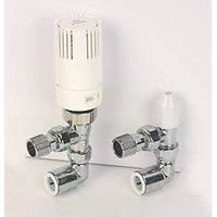 Myson TRV2PAK White Angled Thermostatic Push-Fit TRV & Matchmate Lockshield with 90 Elbow 15mm x 1/2" (270PX)