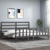 Bed Frame with Headboard Grey 200x200 cm Solid Wood