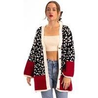 Leopard Pattern Design Oversized Cardigan With Red Hem
