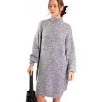 Super Soft Fine Knit Plain Color Funnel Neck Long Jumper Dress