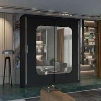 Sliding Wardrobes 4U Double Sliding Wardrobe with LED Light W150cm x H217cm x D62cm in Black