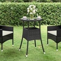 Garden Table 60x75 cm Tempered Glass and Poly Rattan Black
