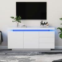 Sideboard Storage Cabinet with 16-Colour LED Lights, Display Cabinet for Living Room, 2 Doors and 3 Drawers, 140x35x72.5 cm, White Aosom UK