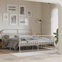 Metal Bed Frame without Mattress with Footboard White 183x213cm