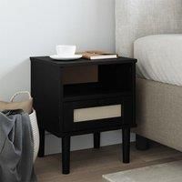 Bedside Cabinet SENJA Rattan Look Black 40x35x48 cm Solid Wood Pine
