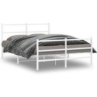 Berkfield Home Metal Bed Frame without Mattress with FootboardWhite 140x190cm in White | Size: 140x190 cm