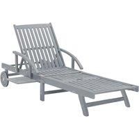 Garden Sun Lounger Grey Solid Acacia Wood