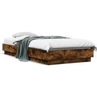 Berkfield Home Bed Frame without Mattress with LED Lights Smoked Oak 100x200 cm in Brown