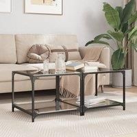 Berkfield Home Coffee Tables with Black Glass Top 2 pcs 50x50x40 cm Steel | Size: 50 x 50 x 40 cm