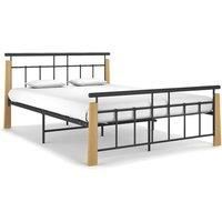 Bed Frame Metal and Solid Oak Wood 140x200 cm
