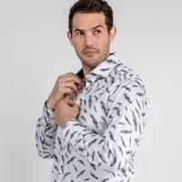 CLAUDIO LUGLI Men's Feathers Floating Print Shirt in White | Size: XL