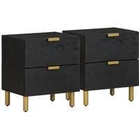 Berkfield Home Bedside Cabinet 2 pcs Black 40x33x46 cm Solid Wood Mango | Size: 40 x 33 x 46 cm
