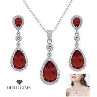 Brittney'S Ruby Pear Cut Necklace Set - White Gold