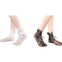 Floral Lace Ankle Socks In 2 Colours And Pair Options - Black