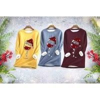 Women'S Christmas Lined Pullover Jumper - 5 Colour Options - Blue