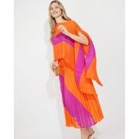 Full Pleated Long Sleeves Vest Top And Skirts In Orange Pink Color