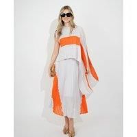 Full Pleated Long Sleeves Vest Top And Skirts In Orange Grey Color
