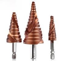 LAOA 1pc HSS-CO M35 Pagoda Step Drill Bit 3-13mm 4-22mm 4-32mm Hex Triangle Spiral Grooved Wood