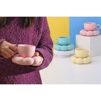 Cloud Coffee Mug Set With Saucer And Spoon In 5 Colours - Yellow