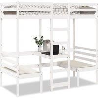 Loft Bed Frame with Desk and Chairs White 90x190cm Solid Wood Pine