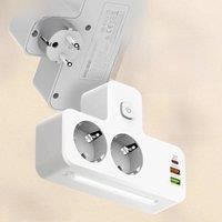 LDNIO Power Strip European Plug Extension With 20W PD 3 USB 2AC Outlet Extender Adapter Touch Night