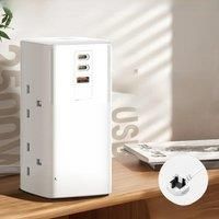 LDNIO Vertical Socket Tower 2M Extension Power Cord USB UK Plug 70W Type C Fast Charging Stations Uk