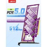 JEYI PCIe 5.0 X16 Quad M.2 Expansion Card-4-Bay NVMe RAID 0/1/5/JBOD Adapter 512Gb/s Speed 8TB per SSD Compatible PCIe 4.0/3.0