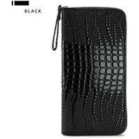 Black Women's Long PU Leather Clutch Purse - Multi-Card Organiser Wallet with Wrist Strap