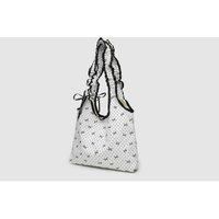 Unisex Black Canvas Bow Polka Dot Shoulder Bag - Adjustable Strap, Large Capacity, Lightweight Tote