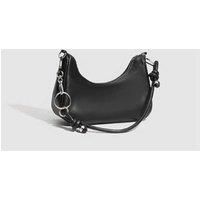 Unisex Vegan Leather Shoulder Bag - Classic Black, Adjustable Strap, Spacious Organiser