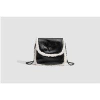Unisex Lambswool Chain Saddle Bag - Black Crossbody Purse, Soft Luxury, Everyday Organiser