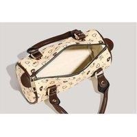 Beige Vegan Leather Crossbody Boston Bag - Adjustable Strap, Spacious Compartments, Minimalist Style