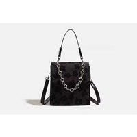 Unisex Black Vegan Leather Small Square Crossbody Shoulder Bag - Adjustable Chain, Classic Minimalist Purse