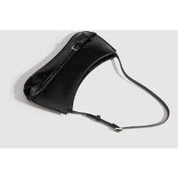 Unisex Retro Black Vegan Leather Baguette Shoulder Bag - Classic Everyday Purse