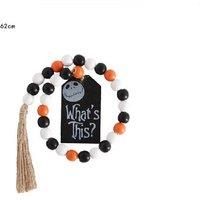 Wooden Zombie Bead Tassel Hanging Flag - Halloween Wall Art, Eco-Friendly Rustic Decor
