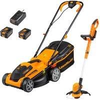 LawnMaster 24V Cordless 34cm Lawnmower and 25cm 3-in-1 Grass Trimmer - Rear Roller, Cutting and Edging, 2x 24V 4.0Ah Lithium Ion Batteries and Fast Charger (34cm Mower & Trimmer)