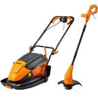 LawnMaster 1500W 33cm Electric Hover Mower with Grass Collection Box and Strimmer Set (350W 2-in-1 Grass Trimmer and Edger) 2 Year Guarantee