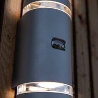 LUTEC Focus outdoor wall lamp round 2-bulb grey sensor