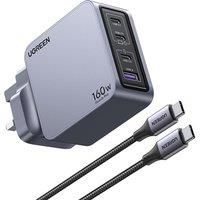 UGREEN Nexode Pro series 160 W 4-Port GaN Universal USB Charger, Black,Silver/Grey