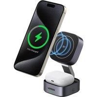 UGREEN 15W Wireless Charger, Qi2 Certified MagSafe Charger Compatible, 2-in-1 Foldable Wireless Charger Station Compatible with iPhone 15/15 Pro Max/14/13/12 Series, AirPods 3/2/Pro(No Adapter)