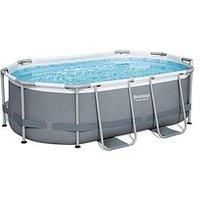 Bestway Power Steel Above Ground Pool, Swimming Pool Set With Filter Pump and ChemConnect Dispenser, Grey, 10 ft